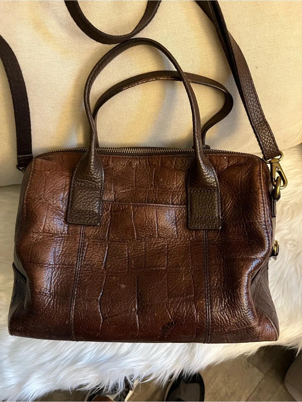 Fossil Vintage Brown crocodile Leather Satchel Bag